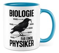 Tasse cadeau pour enseignant avec inscription en allemand - Biologie pour un physicien - Oiseau - Tasse à café 330 ml en céramique - Science, physique, humour, enseignante, collègue de travail