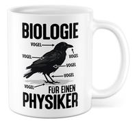 Tasse cadeau pour enseignant avec inscription en allemand - Biologie pour un physicien - Oiseau - Tasse à café 330 ml en céramique - Science, physique, humour, enseignante, collègue de travail
