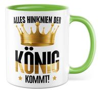 Tasse cadeau roi avec inscription « Alles hinknien der König kommt » - Tasse à café King Couronne Chef Conduite Humour Humour - Idée cadeau Bureau Travail Café Bureau Tasse à café Tasse de bureau