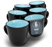 Tasse Café 6er Set en Grès Ibiza - Chic et moderne, compatible lave-vaisselle et micro-ondes - Pure Living - Ensemble de Tasses à Thé et à Café Cool en Turquoise Gobelets