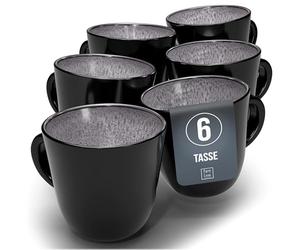 Tasse Café 6er Set en Grès Ibiza - Chic et moderne, compatible lave-vaisselle et micro-ondes - Pure Living - Ensemble de Tasses à Thé et à Café Cool en bleu fumé