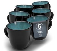 Tasse Café 6er Set en Grès Ibiza - Chic et moderne, compatible lave-vaisselle et micro-ondes - Tasses à Café Pure Living - Ensemble de Tasses à Thé et à Café Cool en bleu pétrole foncé