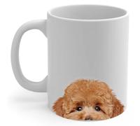 Tasse Caniche Toy Roux Qui Jette Un Coup D'Œil, Attention 330Ml Mug Porcelaine Drôle Mugs Pour Lait Eau Homme