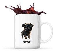 Tasse Carlin style Cartoon Prénom Nom Personnalisable | Mug Café Thé Idée Cadeau Personnalisé Homme Femme Original pour propriétaire de chien