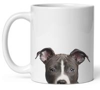 Tasse Céramique American Staffordshire Terrier Blanc Et Bleu Au Visage Penché Idée Mug Décoratifs Mugs À Café Pour Fête Latte Partenaire