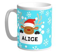 Tasse céramique Renne de Noël personnalisée avec photo et texte. Cadeau original personnalisé. Mug de petit déjeuner 325 ml