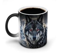 Tasse changeante de chaleur, drôle de grand loup noir aux yeux rouges, tasse à café avec poignée, tasse en céramique sensible à la chaleur, tasses fantaisie personnalisées, tasses à thé chaud pour h