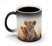 Tasse changeante de chaleur, drôle de petit lion, tasse à café avec poignée, tasse en céramique sensible à la chaleur, tasses fantaisie personnalisées, tasses à thé chaud pour hommes et femmes, 11 o