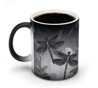 Tasse changeante de chaleur Libellules drôles Tasse à café grise avec poignée Tasse en céramique sensible à la chaleur Tasses fantaisie personnalisées Tasses à thé chaud pour hommes femmes 11 oz