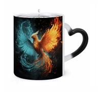 Tasse changeante Phénix de feu et d'eau 325 ml avec anse en forme d'oreille, tasses amusantes en céramique, tasses fantaisie personnalisées, tasses à thé chaudes pour hommes et femmes, cadeaux