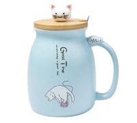 TASSE CHAT KAWAII - BLEUE - Contenance : 450 ml - Avec Couvercle et Cuillère
