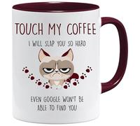 Tasse chat | Touch My Coffee | Cadeaux pour maman | Cadeaux d'anniversaire pour femme | Tasse à café chat | Tasses sarcastiques grossières | Tasses chat pour femmes et hommes | Cadeaux pour les