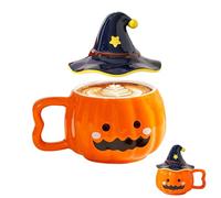 Tasse citrouille d'Halloween, tasse avec chapeau de sorcière d'Halloween, tasse d'Halloween 380 ml, tasse en céramique avec couvercle et poignées, tasse de citrouille décorative H-alloween, vaisselle