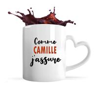 Tasse Coeur Comme Camille J'assure - Mug avec une anse coeur - Idée Tasse Coeur Personnalisable Cadeau Anniversaire Fête Original Famille Travail Départ Collègue Retraite Noël.