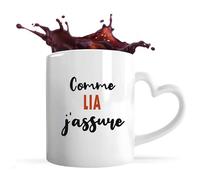 Tasse Coeur Comme Lia J'assure - Mug avec une anse coeur - Idée Tasse Coeur Personnalisable Cadeau Anniversaire Fête Original Famille Travail Départ Collègue Retraite Noël.