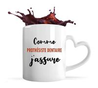Tasse Coeur Comme Prothésiste dentaire J'assure - Mug avec une anse coeur - Idée Tasse Coeur Personnalisable Cadeau Anniversaire Fête Original Famille Travail Départ Collègue Retraite Noël.
