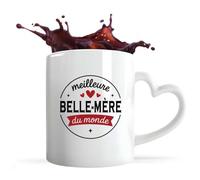 Tasse Coeur de la Meilleure BelleMère du monde 1- Mug avec une anse coeur - Idée Tasse Coeur Personnalisable Cadeau Anniversaire Fête Original Famille Travail Départ Collègue Retraite Noël.