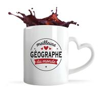 Tasse Coeur de la Meilleure Géographe du monde 1- Mug avec une anse coeur - Idée Tasse Coeur Personnalisable Cadeau Anniversaire Fête Original Famille Travail Départ Collègue Retraite Noël.