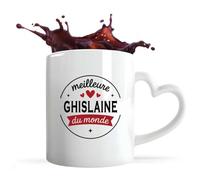 Tasse Coeur de la Meilleure Ghislaine du monde 1- Mug avec une anse coeur - Idée Tasse Coeur Personnalisable Cadeau Anniversaire Fête Original Famille Travail Départ Collègue Retraite Noël.