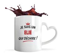 Tasse Coeur d'un Elie qui déchire 2- Mug avec une anse coeur - Idée Tasse Coeur Personnalisable Cadeau Anniversaire Fête Original Famille Travail Départ Collègue Retraite Noël.