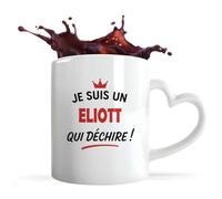 Tasse Coeur d'un Eliott qui déchire 2- Mug avec une anse coeur - Idée Tasse Coeur Personnalisable Cadeau Anniversaire Fête Original Famille Travail Départ Collègue Retraite Noël.