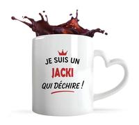 Tasse Coeur d'un Jacki qui déchire 2- Mug avec une anse coeur - Idée Tasse Coeur Personnalisable Cadeau Anniversaire Fête Original Famille Travail Départ Collègue Retraite Noël.