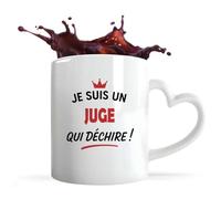 Tasse Coeur d'un Juge qui déchire 2- Mug avec une anse coeur - Idée Tasse Coeur Personnalisable Cadeau Anniversaire Fête Original Famille Travail Départ Collègue Retraite Noël.