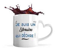 Tasse Coeur d'un Libraire qui déchire - Mug avec une anse coeur - Idée Tasse Coeur Personnalisable Cadeau Anniversaire Fête Original Famille Travail Départ Collègue Retraite Noël.