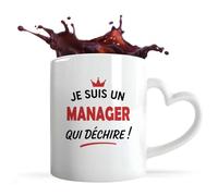 Tasse Coeur d'un Manager qui déchire 2- Mug avec une anse coeur - Idée Tasse Coeur Personnalisable Cadeau Anniversaire Fête Original Famille Travail Départ Collègue Retraite Noël.