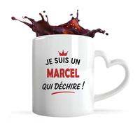 Tasse Coeur d'un Marcel qui déchire 2- Mug avec une anse coeur - Idée Tasse Coeur Personnalisable Cadeau Anniversaire Fête Original Famille Travail Départ Collègue Retraite Noël.