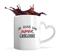 Tasse Coeur d'un Super Grégoire - Mug avec une anse coeur - Idée Tasse Coeur Personnalisable Cadeau Anniversaire Fête Original Famille Travail Départ Collègue Retraite Noël.