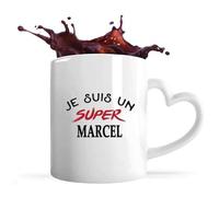 Tasse Coeur d'un Super Marcel - Mug avec une anse coeur - Idée Tasse Coeur Personnalisable Cadeau Anniversaire Fête Original Famille Travail Départ Collègue Retraite Noël.