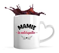 Tasse Coeur d'une Mamie la naturopathe - Mug avec une anse coeur - Idée Tasse Coeur Personnalisable Cadeau Anniversaire Fête Original Famille Travail Départ Collègue Retraite Noël.