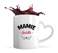 Tasse Coeur d'une Mamie Laurette - Mug avec une anse coeur - Idée Tasse Coeur Personnalisable Cadeau Anniversaire Fête Original Famille Travail Départ Collègue Retraite Noël.