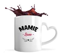 Tasse Coeur d'une Mamie Léone - Mug avec une anse coeur - Idée Tasse Coeur Personnalisable Cadeau Anniversaire Fête Original Famille Travail Départ Collègue Retraite Noël.