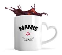 Tasse Coeur d'une Mamie Lia - Mug avec une anse coeur - Idée Tasse Coeur Personnalisable Cadeau Anniversaire Fête Original Famille Travail Départ Collègue Retraite Noël.
