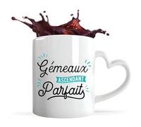 Tasse Coeur Gémeaux Ascendant Parfait | Mug avec anse en forme de Coeur | Idée Cadeau Zodiaque Astrologie Horoscope Jeu de Mots Humour Original Noël Anniversaire Astrologue