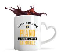Tasse Coeur Jouer du Piano et Ignorer le Monde | Mug avec anse en forme de Coeur | Idée Cadeau Musique Clavier Pianiste Original Humour Drôle Mélodie
