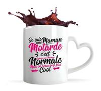 Tasse Coeur Maman Motarde Plus Cool | Mug avec anse en forme de Coeur | Idée Cadeau Mère Humour Original Noël Anniversaire Fête des Mères Famille Amour Naissance Retraite