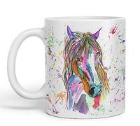 Tasse colorée à l’aquarelle avec motif de cheval et d’arc-en-ciel - idéale comme cadeau d'anniversaire, de travail, de bureau, de Noël, - tasse à thé ou café (blanc)
