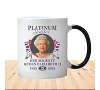 Tasse commémorative du Jubilé - Tasse thermochromique Conception de la reine Elizabeth II, en céramique pour une durabilité maximale | Peut être utilisée à la maison ou au bureau, idéale comme cadeau