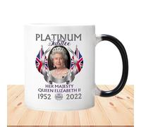 Tasse commémorative du Jubilé - Tasse thermochromique Conception de la reine Elizabeth II, en céramique pour une durabilité maximale | Peut être utilisée à la maison ou au bureau, idéale comme cadeau