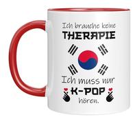 Tasse cool K-Pop - Je n'ai pas besoin de thérapie, j'ai juste besoin d'écouter la K-pop - Idée cadeau pour les fans de musique et de culture coréennes, manga, anime - Rouge
