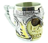 Tasse crâne casque guerrier 3D chope squelette bière résine inox gothique viking médiéval homme café bar