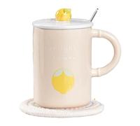 Tasse créative en céramique colorée de 500 ml - Motif fruits d'été - Pour le petit déjeuner - Pour le bureau et la maison - Jaune citron