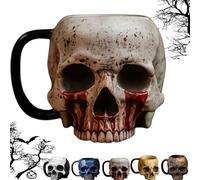 Tasse créative personnalisée avec motif de crâne d'Halloween 2025 - Tasse à bière en verre avec poignée - Décoration gothique - Tasse à café amusante et festive en résine émaillée noire pour