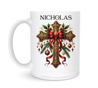 Tasse Croix De Noël Ornée De Jésus 330Ml Mug Porcelaine Avec Poignée Mugs Pour Femme Collègue Famille