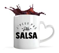 Tasse Cœur J'peux Pas j'ai Salsa | Mug avec anse en forme de Coeur | Idée Cadeau Danse Latine Sport Humour Original Anniversaire