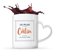 Tasse Cœur Le Plus Calin des Grands Freres - Mug - Idée Tasse Personnalisable en forme de Cœur Cadeau Anniversaire Fête Original Famille Travail Départ Collègue Retraite Noël. - Bleu&Terracotta - 3