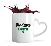 Tasse Cœur Madame Annette | Mug | Idée Tasse Personnalisable en forme de Cœur Cadeau Anniversaire Fête Original Famille Travail Départ Collègue Retraite Noël. (Vert)